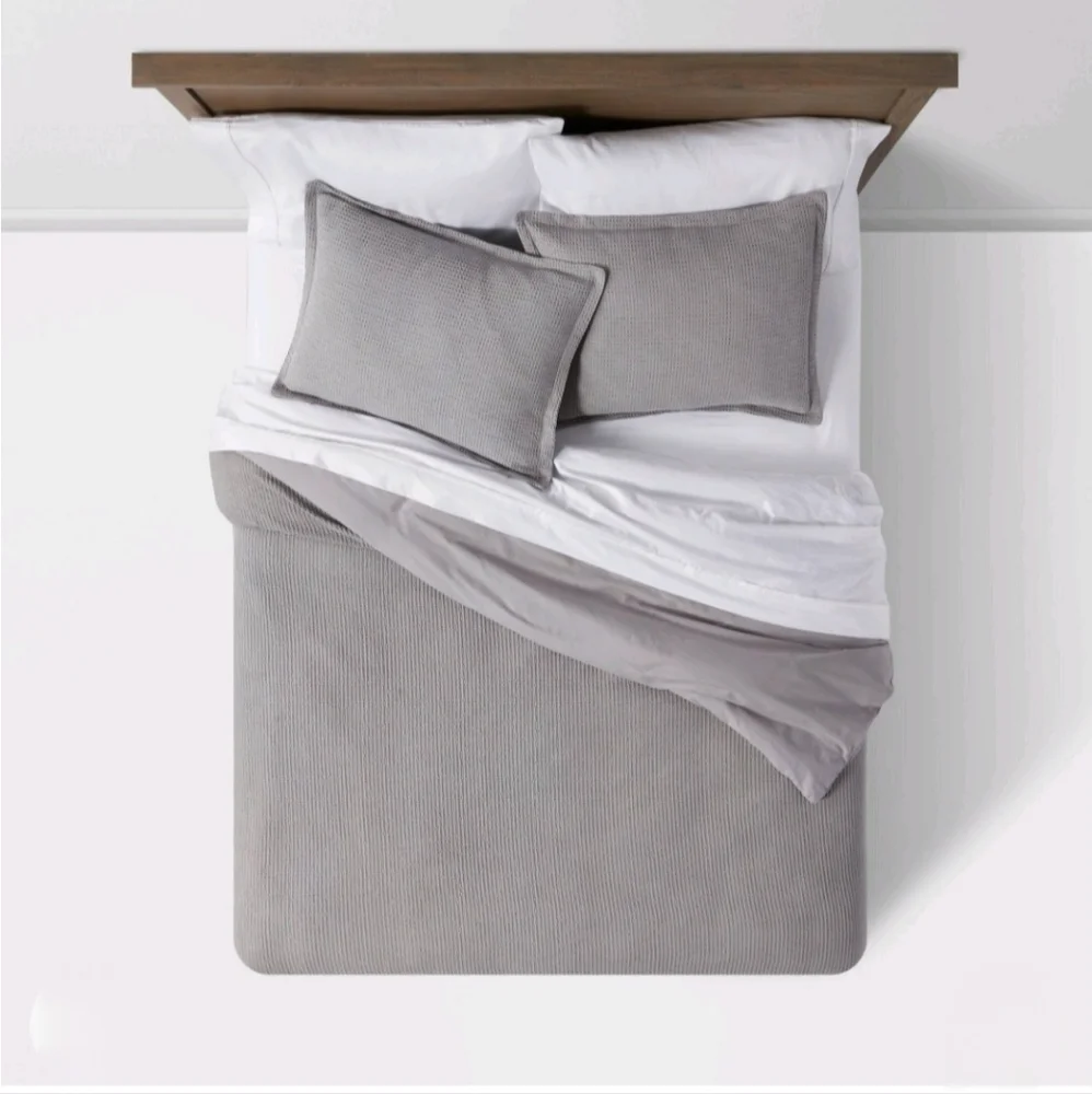 Threshold King Washed Waffle Weave Duvet Cover and Sham Set Gray